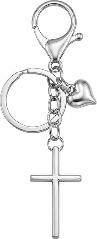Dainty Cross Keychain with Heart or Star Charm, Minimalist Christian Gift for Women, Elegant Purse Bag Charm in Saudi Arabia