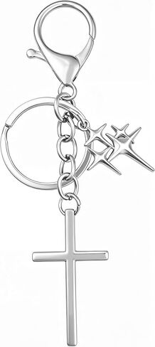 Dainty Cross Keychain with Heart or Star Charm, Minimalist Christian Gift for Women, Elegant Purse Bag Charm in Saudi Arabia