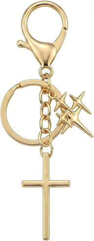 Dainty Cross Keychain with Heart or Star Charm, Minimalist Christian Gift for Women, Elegant Purse Bag Charm in Saudi Arabia