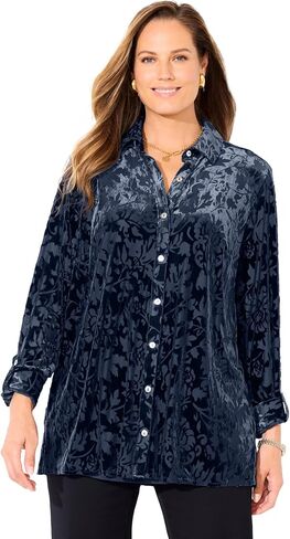 Catherines Women's Plus Size Buttonfront Burnout Blouse in Saudi Arabia
