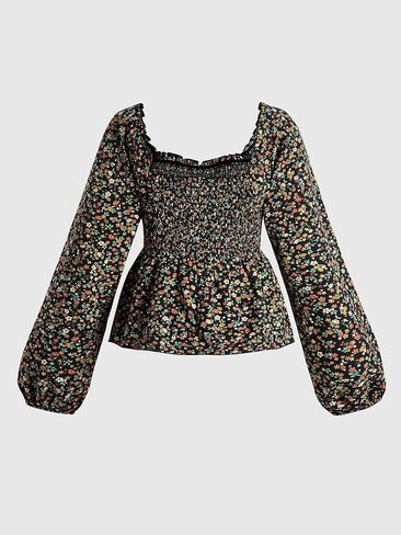 Women's Boho Floral Peplum Vacation Tops Babydoll Sweetheart Neckline Lantern Sleeve Going Out Blouses in Kuwait