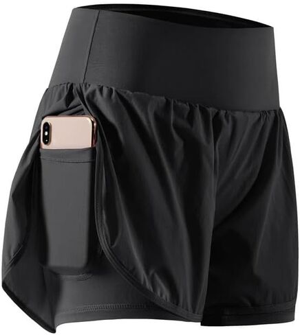 Women's 2 in 1 Running Workout Shorts with Phone Pocket for Athletic Gym Yoga Tennis in Saudi Arabia