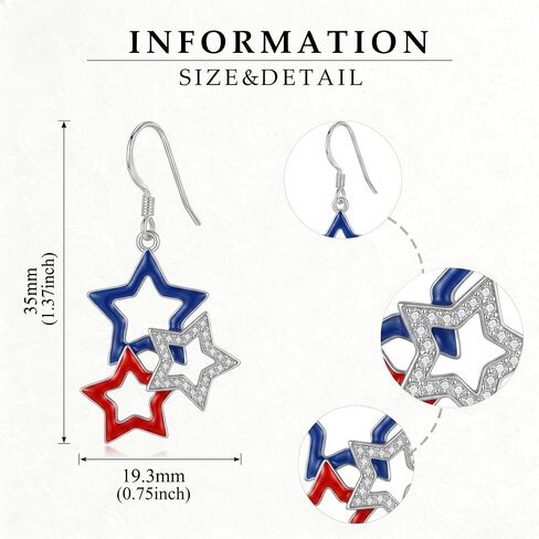4th of July Earrings 18K White Gold Plated USA Flag Color Star 4th of July Dangle Earrings Patriotic Jewelry Independence Day Gifts for Women in Saudi Arabia