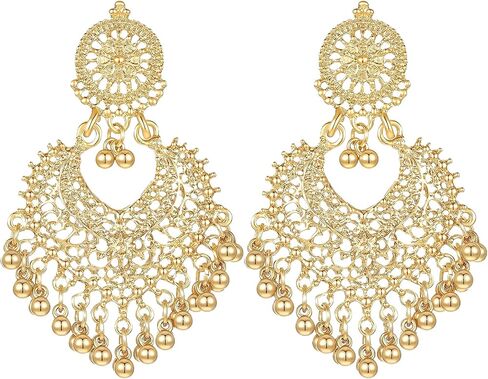 Indian Earrings for Women Jhumkas, Boho Indian Earring Gold Chandelier Earrings, Vintage Ball Dangle Beaded Earring Drop Dangling Jhumka Jewelry for Festival Holiday Christmas in Saudi Arabia