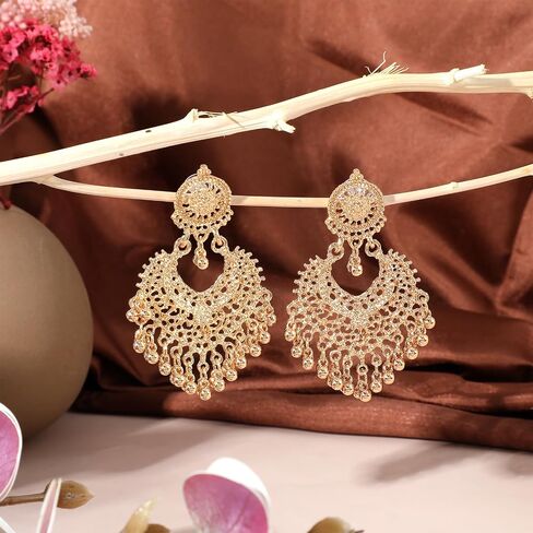 Indian Earrings for Women Jhumkas, Boho Indian Earring Gold Chandelier Earrings, Vintage Ball Dangle Beaded Earring Drop Dangling Jhumka Jewelry for Festival Holiday Christmas in Saudi Arabia