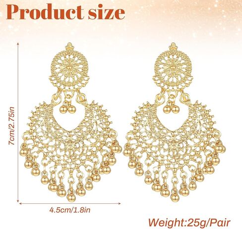 Indian Earrings for Women Jhumkas, Boho Indian Earring Gold Chandelier Earrings, Vintage Ball Dangle Beaded Earring Drop Dangling Jhumka Jewelry for Festival Holiday Christmas in Saudi Arabia