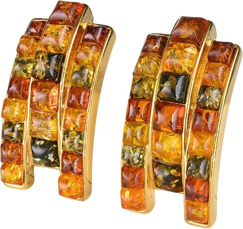 Amber Jewelry for Women - 18K Gold Plated 925 Sterling Silver Multicolored Baltic Amber Bullet Clutch Earrings, Gemstone Earrings - Sterling Silver Jewelry Collection in Saudi Arabia