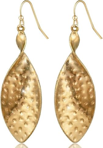 Boho Hammered Leaf Earrings for Women - Long Statement Twisted Leaf Drop Dangle Earrings in Gold Tone or Silver Tone in Saudi Arabia