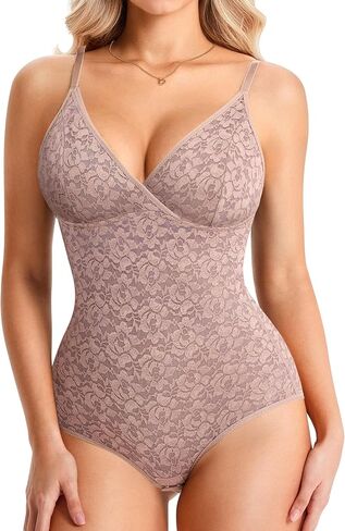 BRABIC Lace Bodysuit for Women Tummy Control Shapewear Sleeveless Tops V-Neck Backless Camisole Jumpsuit Shaper in Saudi Arabia
