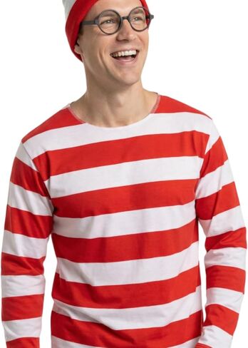 Red and White Striped Shirt Outfits Halloween T-shirt with Hat Glasses in Saudi Arabia