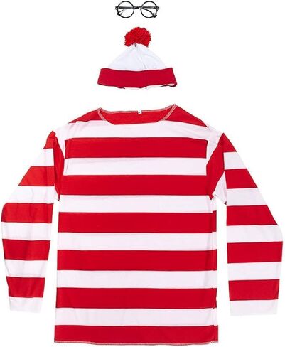 Red and White Striped Shirt Outfits Halloween T-shirt with Hat Glasses in Saudi Arabia