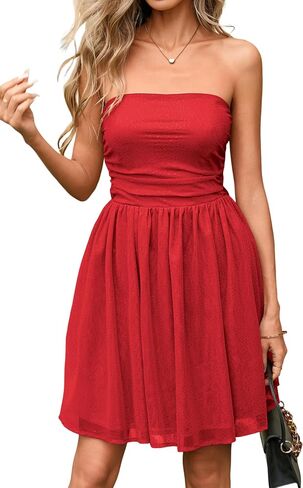 R.Vivimos Womens Tulle Sequin Homecoming Dresses Tube Sleeveless Tie Waist A-Line Puffy Sparkly Party Mini Dress Clubwear in Kuwait
