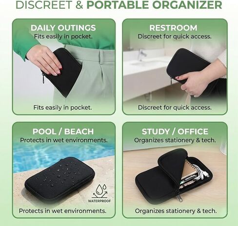 Tampon Holder for Purse Tampon Bag Portable Tampons Bag Organizer Case Tampons Storage Bags with Zipper Travel Feminine Product Organizer for Women Black in Saudi Arabia