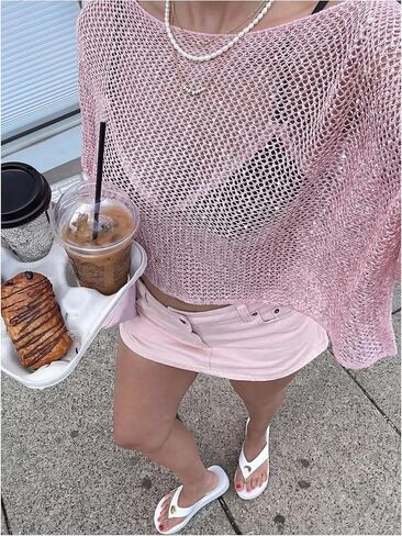 Verdusa Women's Sheer Poncho Tops Sequin Oversized Asymmetrical Crochet Tops Beach Cover Up in Kuwait