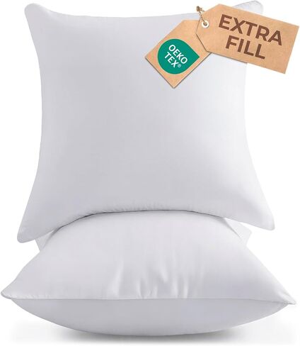 Throw Pillow Inserts 18x18 Set of 2 - Fluffy Down Alternative Fill - 10% More Fill Than Standard Loft - Plump Bounce-Back Support for Indoor & Outdoor Use - Hypoallergenic & Machine Washable - White in Saudi Arabia