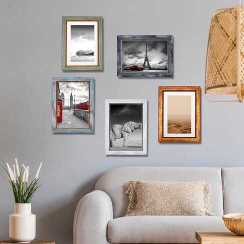 مجموعة إطارات صور Fixwal مقاس 5 × 7 مكونة من 5، إطار صور عتيق، إطار صورة ريفي قديم مع زجاج مقسى، فن زخرفي على الجدران ووضع الطاولة in Kuwait
