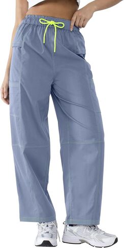 Women’s Hiking Cargo Pants – Lightweight Wide Leg Outdoor Pants with 5 Pockets, High Waisted Drawstring Streetwear in Saudi Arabia