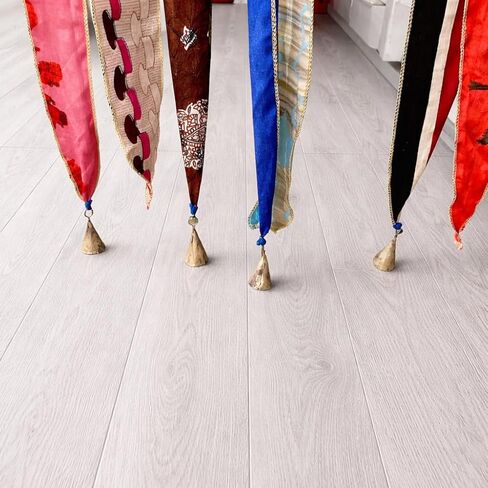 Multicolor Hippie Handmade Boho Silk Sari Ribbon Curtain Doorway Divider Recycled Fabric with Bells, Multicolor Light-Filtering Rod Pocket, 82" L x 42" W in Kuwait