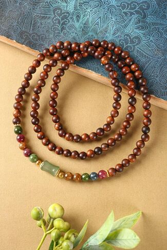 Women's Mala Bracelet, Healing Bracelet, Natural Red Sandalwood, Handmade, 119 Beads 6mm, 29.5" Multi-Wrap Stretch, for Meditation/Blessing/Luck, with Pouch, Great Gift for Family & Friends in Saudi Arabia