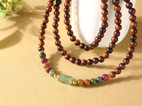 Women's Mala Bracelet, Healing Bracelet, Natural Red Sandalwood, Handmade, 119 Beads 6mm, 29.5" Multi-Wrap Stretch, for Meditation/Blessing/Luck, with Pouch, Great Gift for Family & Friends in Saudi Arabia
