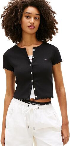 Tommy Jeans Women's Short Sleeve Cotton Ribbed Cardigan Top in Saudi Arabia