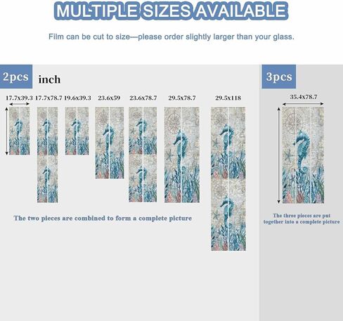 Window Privacy Film, Seahorse Coastal Stained Glass Window Film Static Clings, Summer Beach Coral Seaweed Vintage Sun Blocking Decorative Windows Covering Tint for Glass Door, 23.6" x 59" in Saudi Arabia