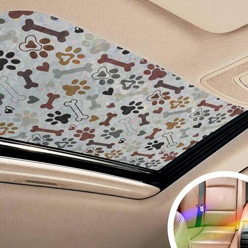 Window Privacy Film Paw Print Rainbow Stained Glass Window Film Dog Bones Static Cling Non-Adhesive Decorative Window Cover, UV & Heat Blocking for Home, Office 35.4" x 78.7" in Saudi Arabia