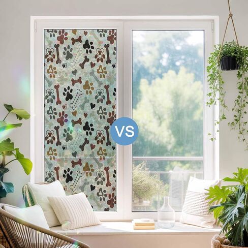 Window Privacy Film Paw Print Rainbow Stained Glass Window Film Dog Bones Static Cling Non-Adhesive Decorative Window Cover, UV & Heat Blocking for Home, Office 35.4" x 78.7" in Saudi Arabia