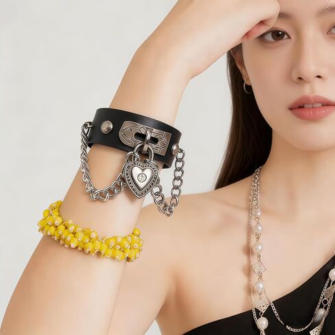 8 Pcs Punk Rock Studded Bracelet Set Leather Cuff Bracelets for Men Women 80s Emo Goth Metal Wristband Accessories in Saudi Arabia