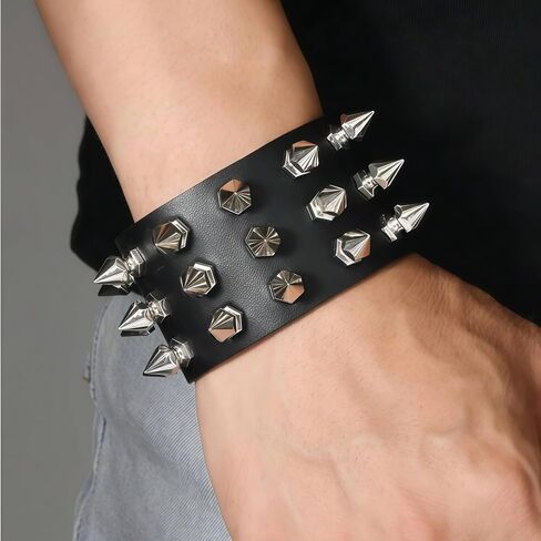 8 Pcs Punk Rock Studded Bracelet Set Leather Cuff Bracelets for Men Women 80s Emo Goth Metal Wristband Accessories in Saudi Arabia
