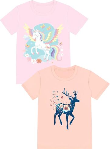 Girls Tee,Pure Combed Cotton Short Sleeve Graphic Tshirts 2-Pack Size 2-16Y | Pure combed cotton, Tagless label, Crack-resistant print, Pilling-resistant, Shrink-resistant, Fade-resistant, True to size in Saudi Arabia