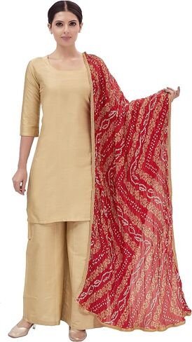 STUDIO Shringaar Women's Vegan Silk Crushed Bandhni Dupatta (42" X 2.5 Meters) in Kuwait