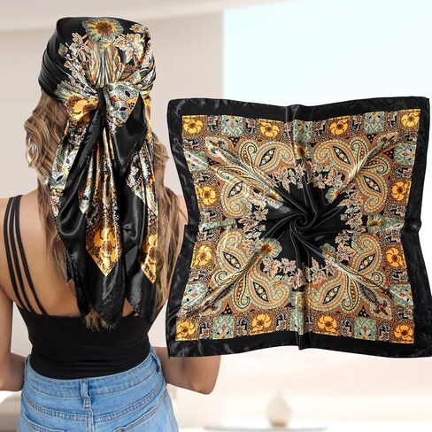 35" Large Square Satin Head Scarf Hair Bandanas Silk Hair Scarf Large Sleeping Head Wraps Neck Scarf for Women in Kuwait