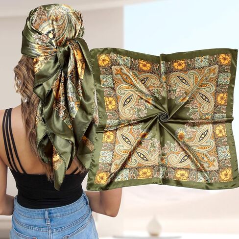 35" Large Square Satin Head Scarf Hair Bandanas Silk Hair Scarf Large Sleeping Head Wraps Neck Scarf for Women in Kuwait