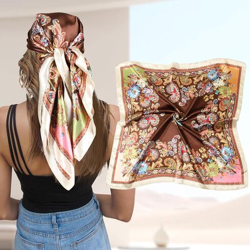 35" Large Square Satin Head Scarf Hair Bandanas Silk Hair Scarf Large Sleeping Head Wraps Neck Scarf for Women in Kuwait