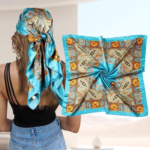 35" Large Square Satin Head Scarf Hair Bandanas Silk Hair Scarf Large Sleeping Head Wraps Neck Scarf for Women in Kuwait