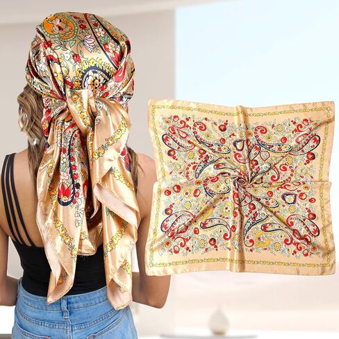 35" Large Square Satin Head Scarf Hair Bandanas Silk Hair Scarf Large Sleeping Head Wraps Neck Scarf for Women in Kuwait