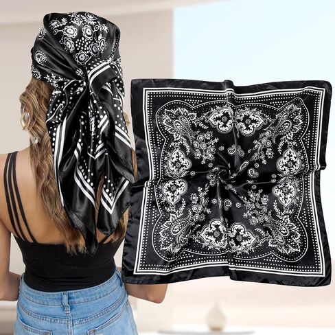 35" Large Square Satin Head Scarf Hair Bandanas Silk Hair Scarf Large Sleeping Head Wraps Neck Scarf for Women in Kuwait