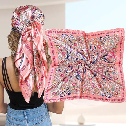 35" Large Square Satin Head Scarf Hair Bandanas Silk Hair Scarf Large Sleeping Head Wraps Neck Scarf for Women in Kuwait