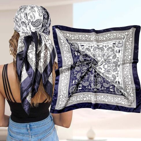 35" Large Square Satin Head Scarf Hair Bandanas Silk Hair Scarf Large Sleeping Head Wraps Neck Scarf for Women in Kuwait
