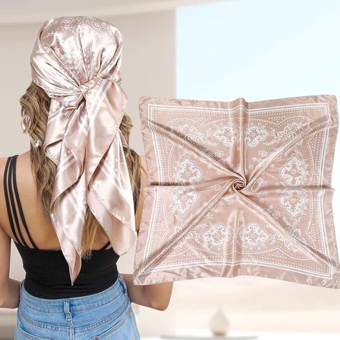 35" Large Square Satin Head Scarf Hair Bandanas Silk Hair Scarf Large Sleeping Head Wraps Neck Scarf for Women in Kuwait