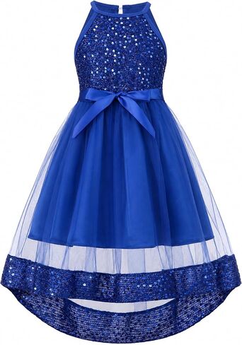 Girls Dress Sequin Tulle Princess Maxi Dress Off Shoulder Formal Sparkly Tutu Summer Wedding Birthday Party 5-12Y in Kuwait