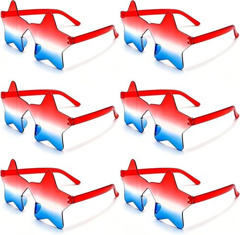 6 Pairs 4th of July Red White and Blue Sunglasses, Patriotic Star Glasses for Women Men Independence Memorial Day in Saudi Arabia