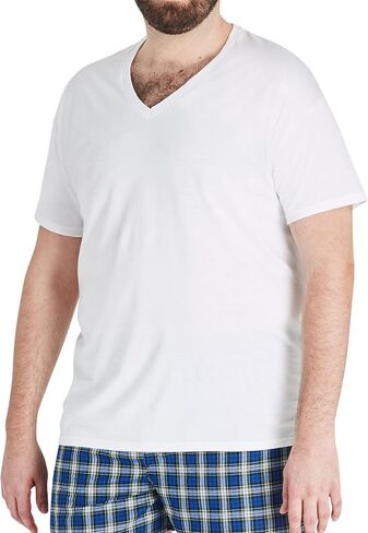 Hanes Mens Ultimate Big V-Neck White T-Shirt 4-Pack, 4XB, White in Kuwait