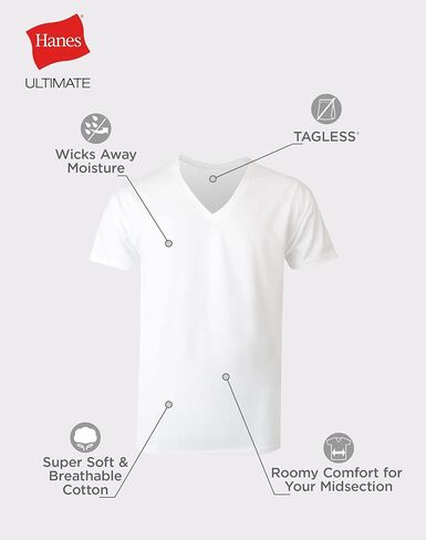 Hanes Mens Ultimate Big V-Neck White T-Shirt 4-Pack, 4XB, White in Kuwait
