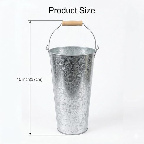 2 Pack Galvanized Metal Vase Farmhouse Flower Vases 15 inch Sparkler Bucket Tall Vases for Floor Galvanized Decor Metal Bucketsfor Wedding Table Centerpiece Decorations, Home Decor in Saudi Arabia