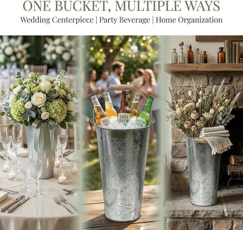 2 Pack Galvanized Metal Vase Farmhouse Flower Vases 15 inch Sparkler Bucket Tall Vases for Floor Galvanized Decor Metal Bucketsfor Wedding Table Centerpiece Decorations, Home Decor in Saudi Arabia