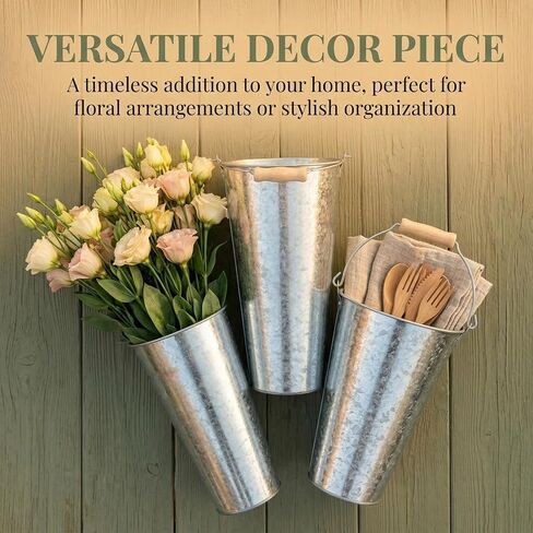 2 Pack Galvanized Metal Vase Farmhouse Flower Vases 15 inch Sparkler Bucket Tall Vases for Floor Galvanized Decor Metal Bucketsfor Wedding Table Centerpiece Decorations, Home Decor in Saudi Arabia