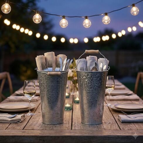 2 Pack Galvanized Metal Vase Farmhouse Flower Vases 15 inch Sparkler Bucket Tall Vases for Floor Galvanized Decor Metal Bucketsfor Wedding Table Centerpiece Decorations, Home Decor in Saudi Arabia