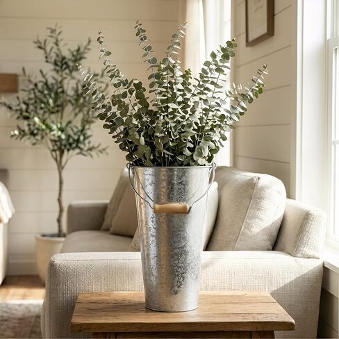 2 Pack Galvanized Metal Vase Farmhouse Flower Vases 15 inch Sparkler Bucket Tall Vases for Floor Galvanized Decor Metal Bucketsfor Wedding Table Centerpiece Decorations, Home Decor in Saudi Arabia